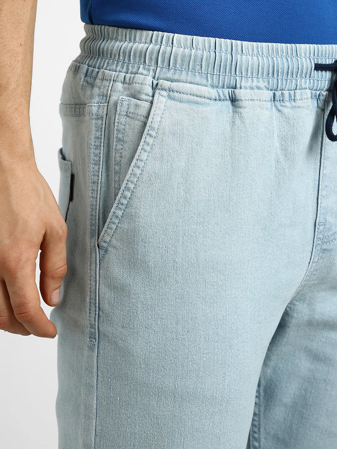 Men's Ice Blue Regular Fit Washed Jogger Jeans Stretchable - Image 5