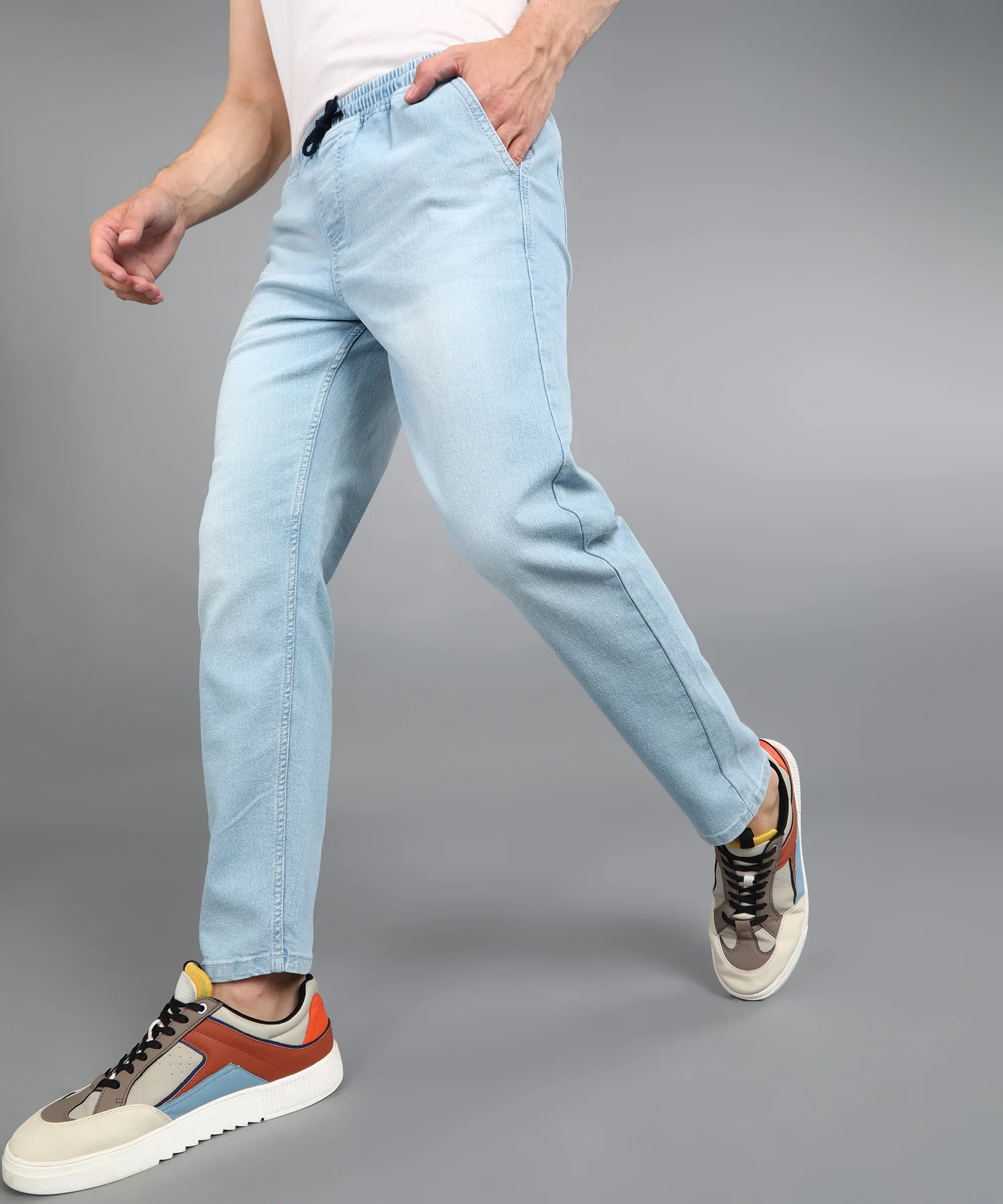 Men's Ice Blue Regular Fit Washed Jogger Jeans Stretchable - Image 2