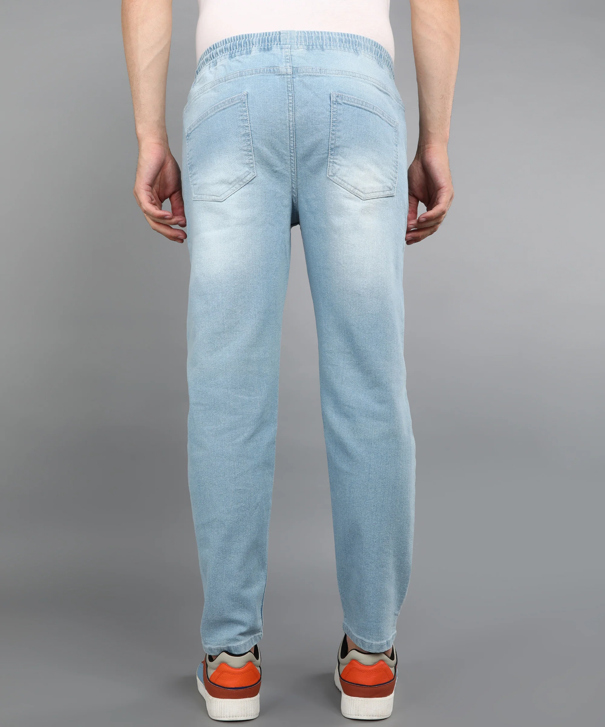 Men's Ice Blue Regular Fit Washed Jogger Jeans Stretchable - Image 3