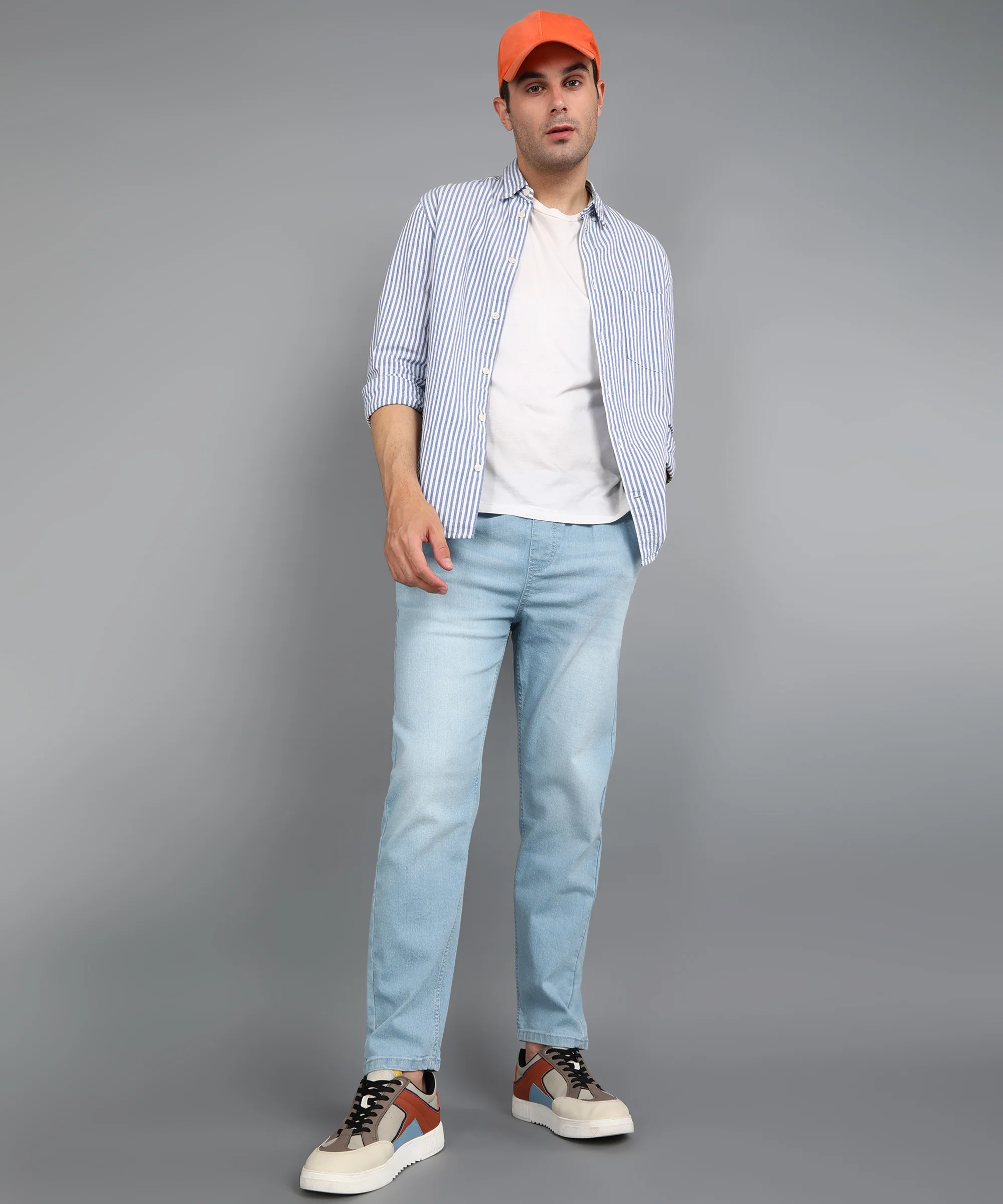 Men's Ice Blue Regular Fit Washed Jogger Jeans Stretchable - Image 4