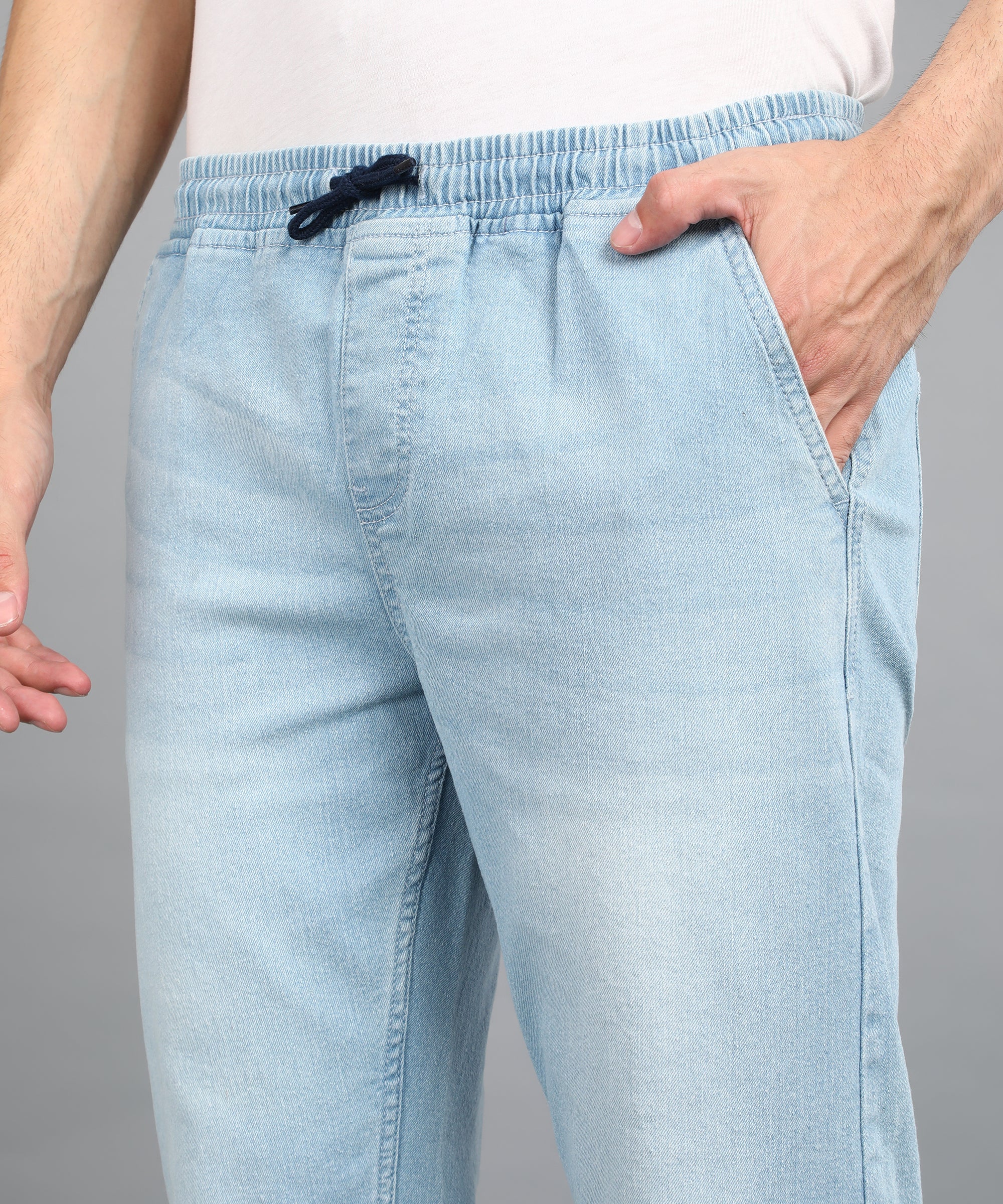 Men's Ice Blue Regular Fit Washed Jogger Jeans Stretchable - Image 5