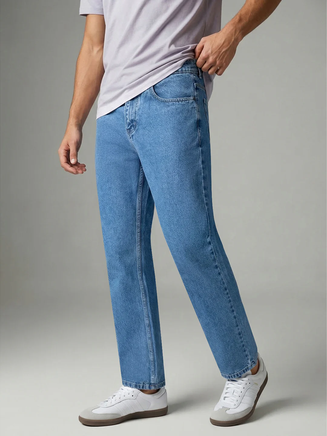 Men's Ice Blue Relaxed Fit Washed Denim Jeans Non-Stretchable - Image 2