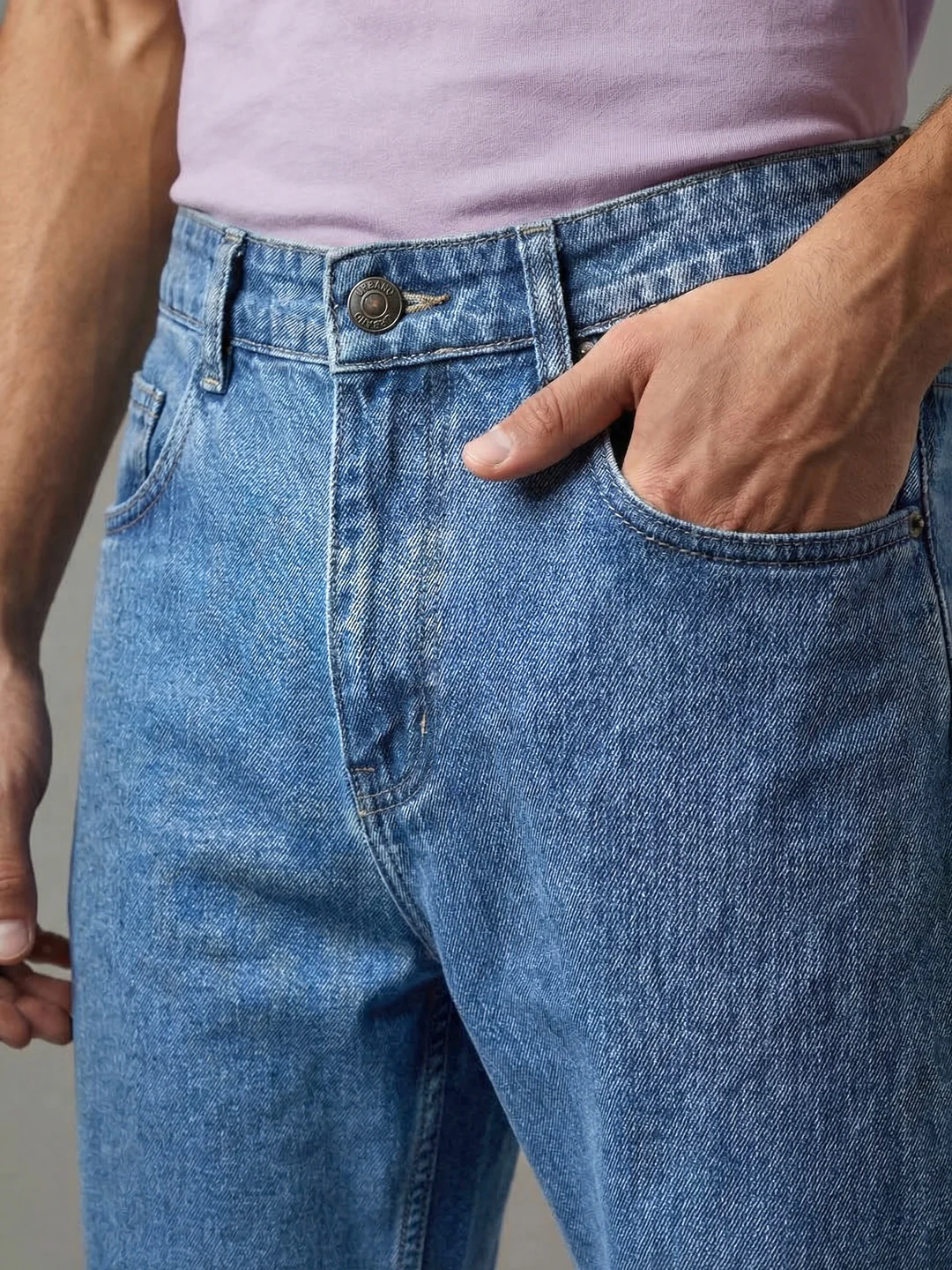 Men's Ice Blue Relaxed Fit Washed Denim Jeans Non-Stretchable - Image 5