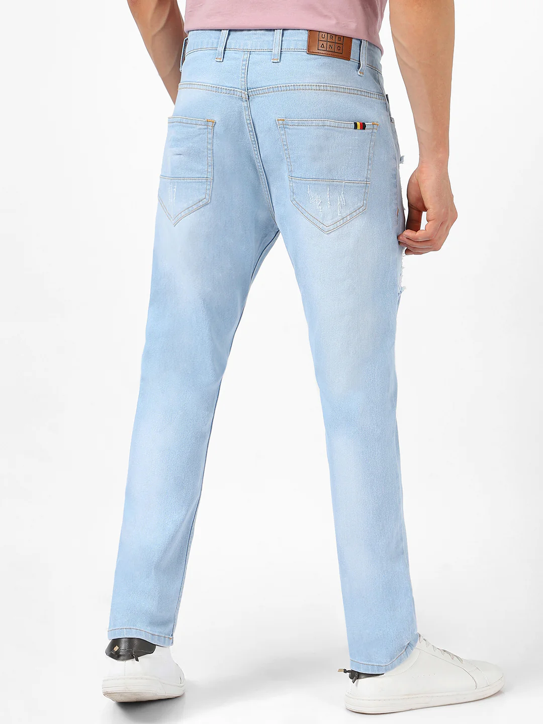 Men's Ice Blue Slim Fit Heavy Distressed/Torn Jeans - Image 3