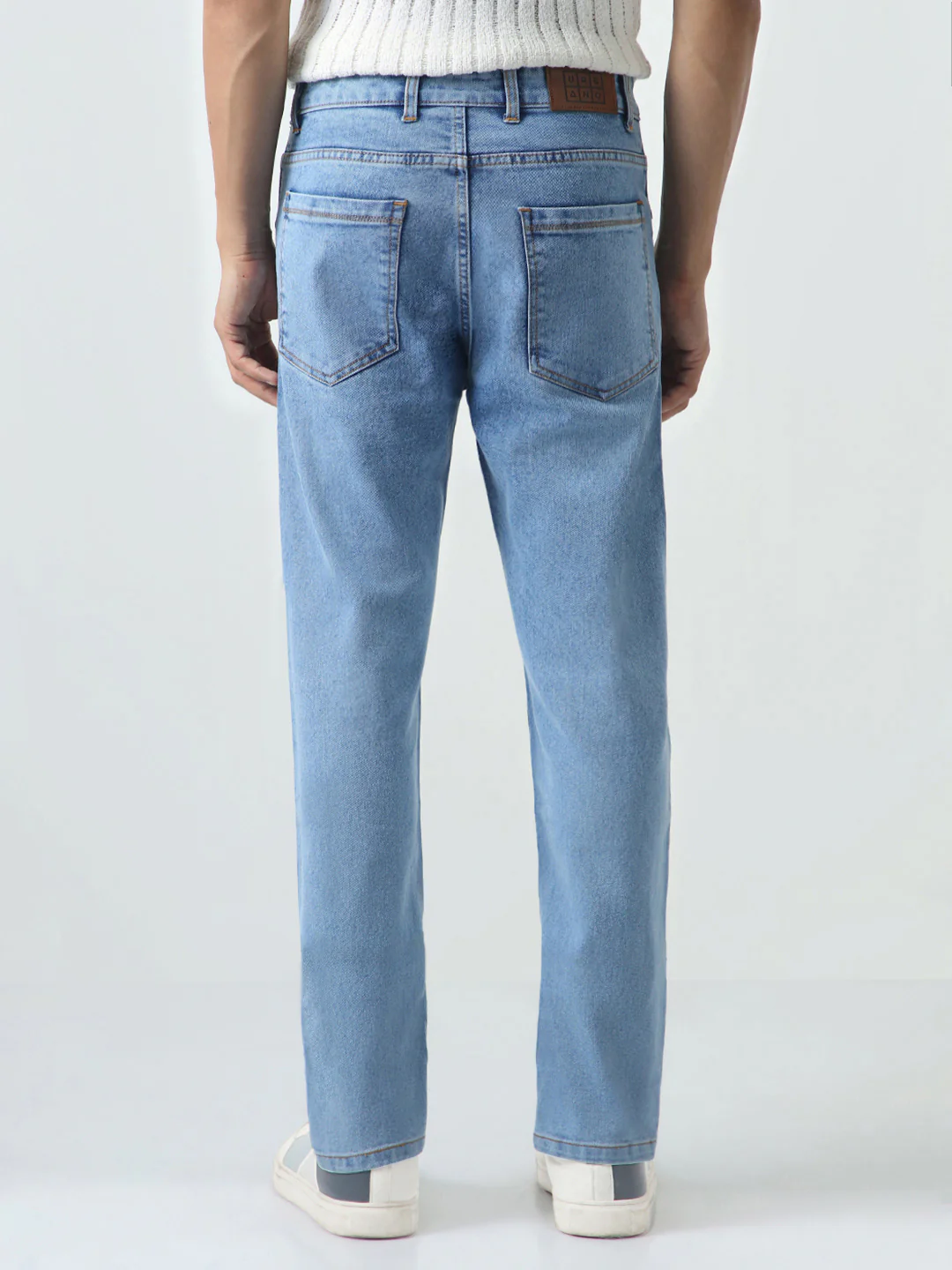 Men's Ice Blue Slim Fit Washed Denim Jeans Stretchable - Image 3