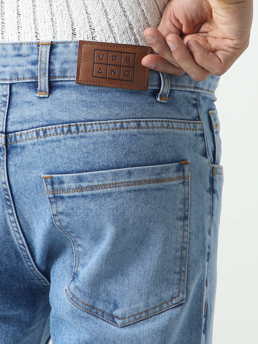 Men's Ice Blue Slim Fit Washed Denim Jeans Stretchable - Image 6