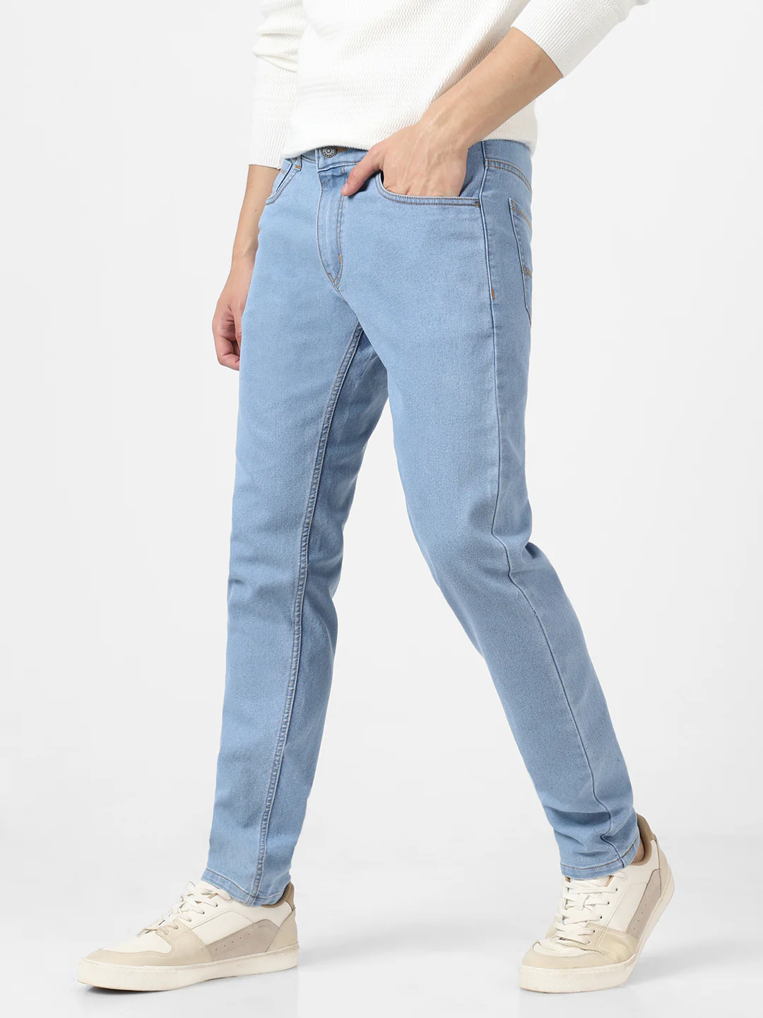 Men's Ice Blue Slim Fit Washed Jeans Stretchable - Image 2