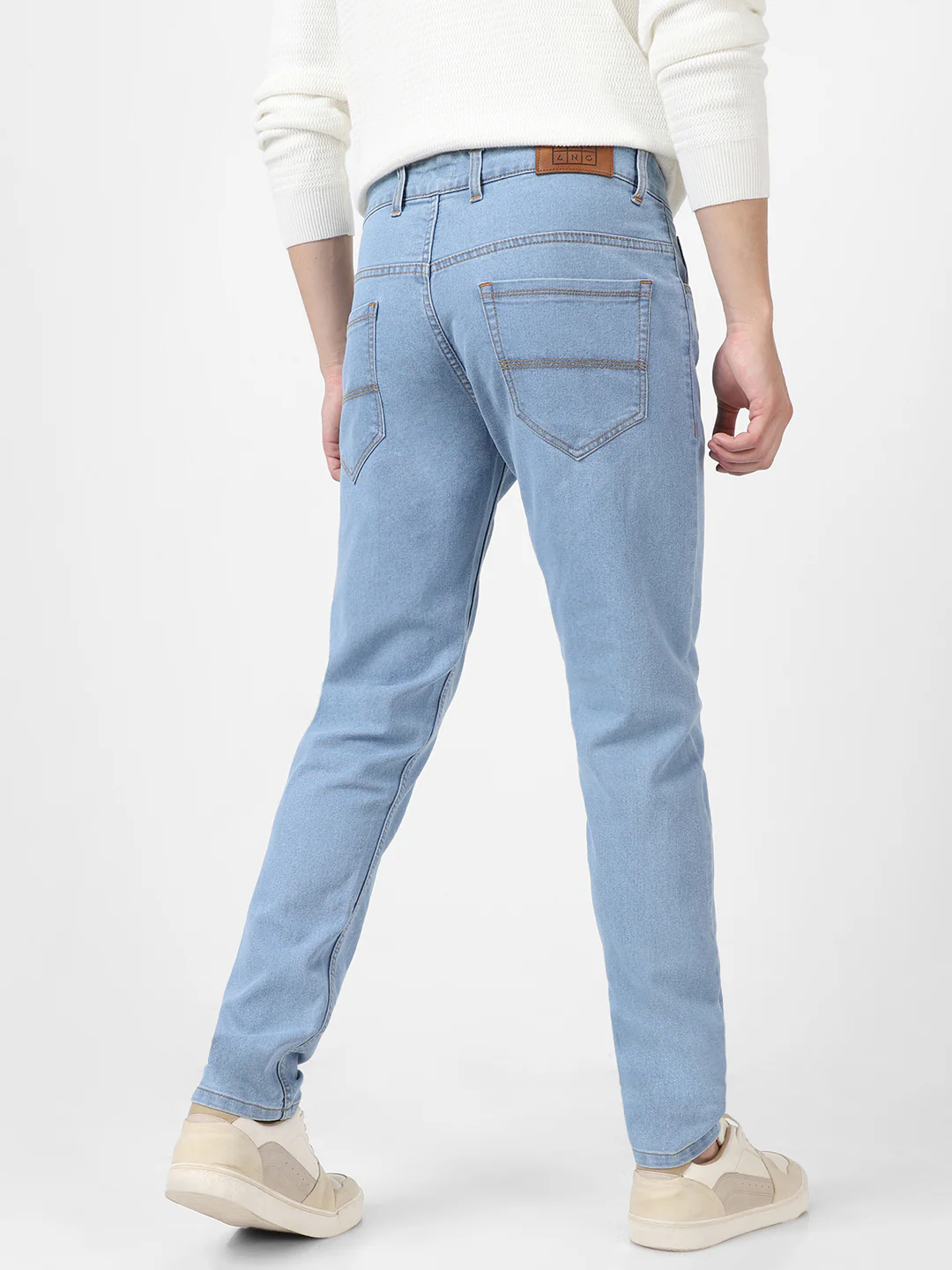 Men's Ice Blue Slim Fit Washed Jeans Stretchable - Image 3