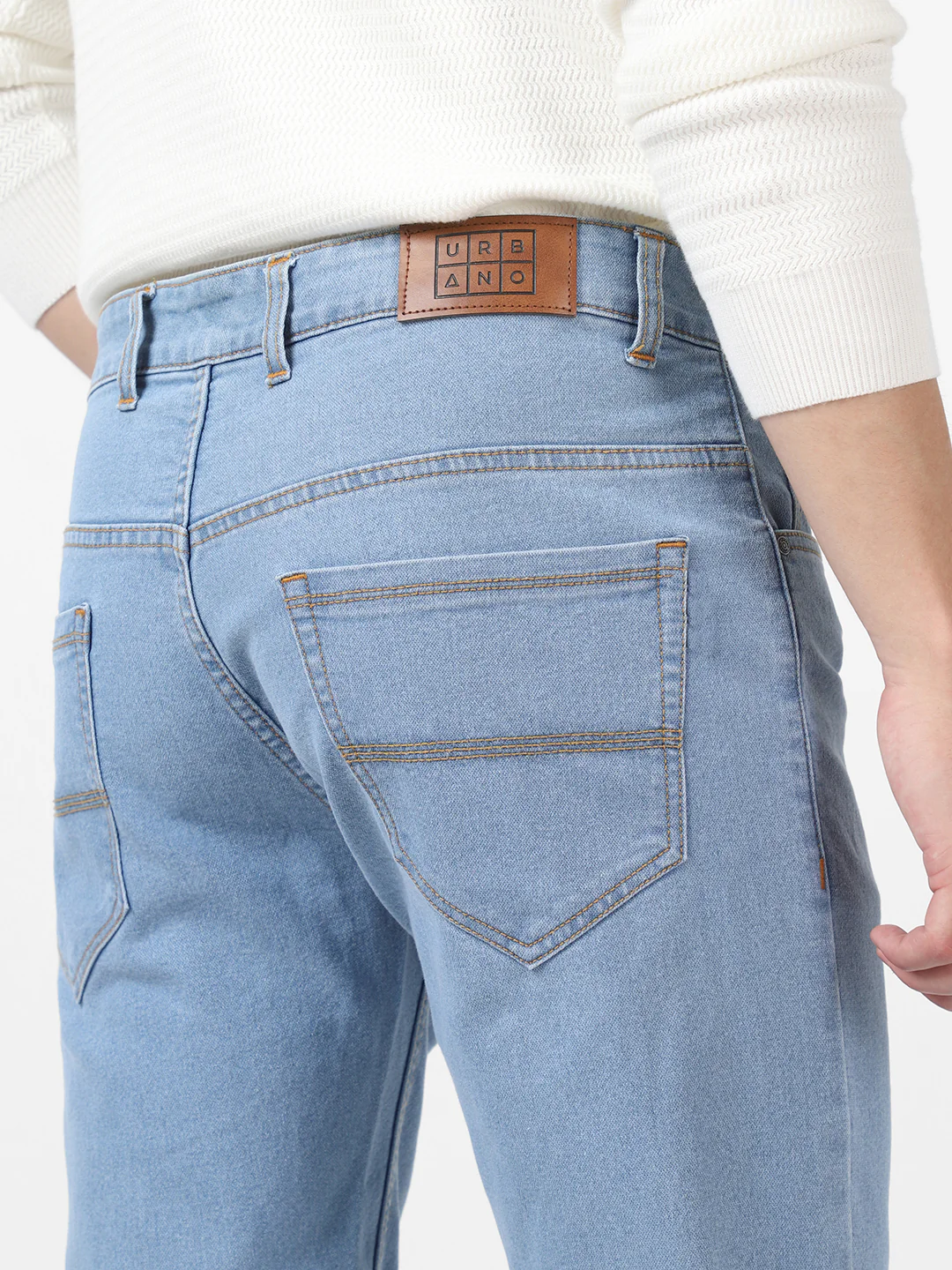 Men's Ice Blue Slim Fit Washed Jeans Stretchable - Image 5