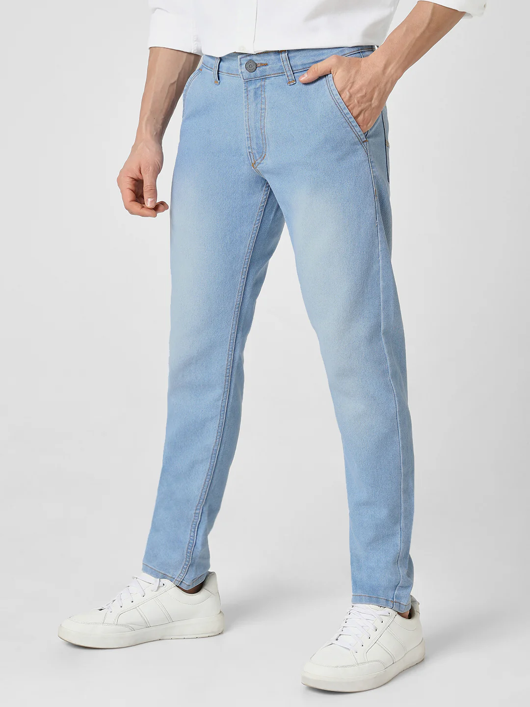 Men's Ice Blue Slim Fit Washed Jeans Stretchable - Image 2