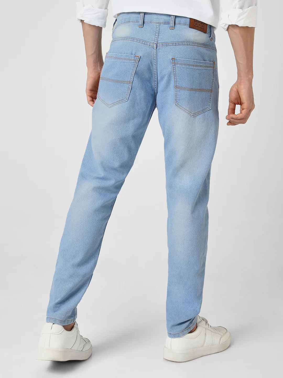 Men's Ice Blue Slim Fit Washed Jeans Stretchable - Image 3