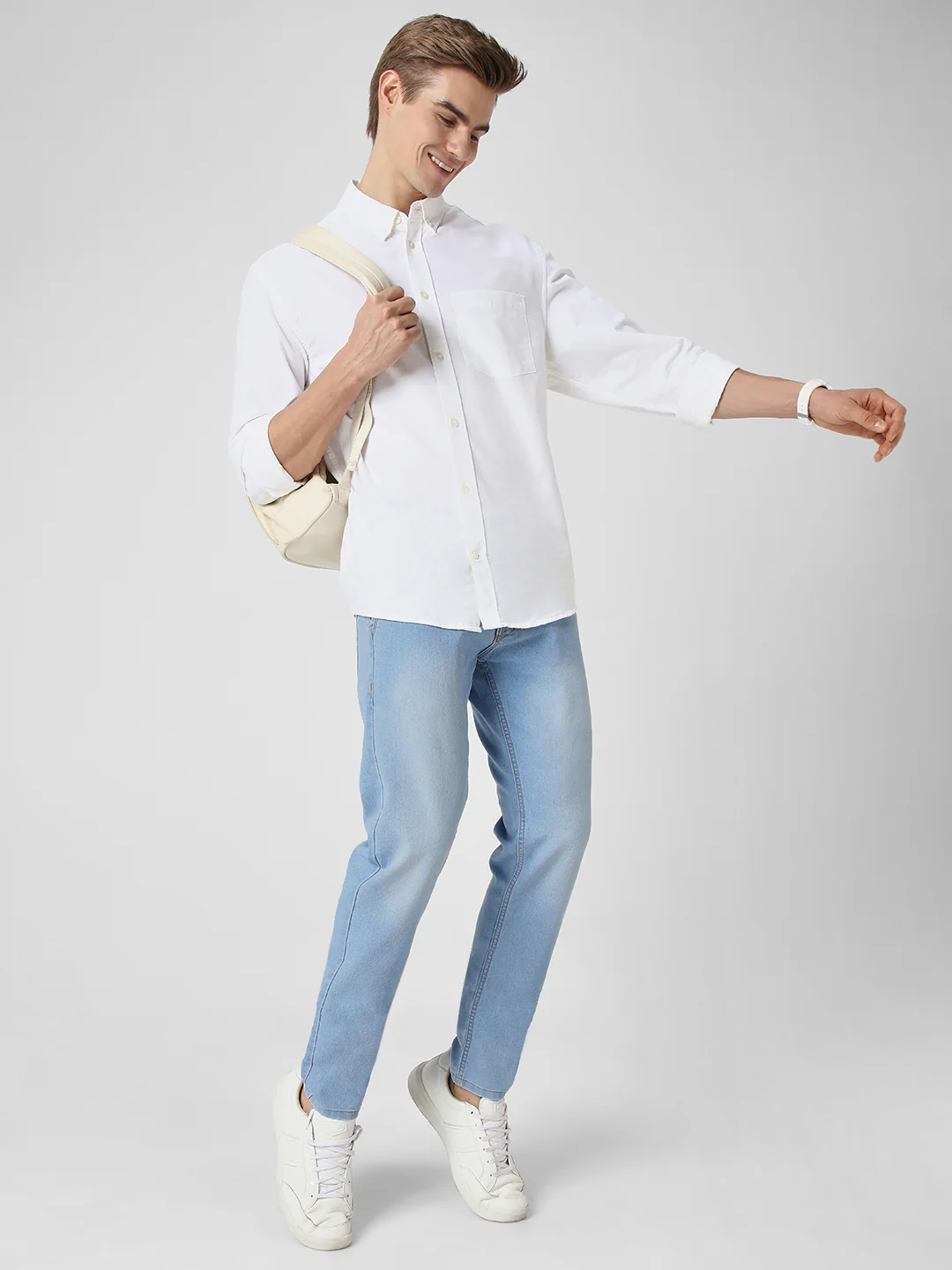 Men's Ice Blue Slim Fit Washed Jeans Stretchable - Image 4