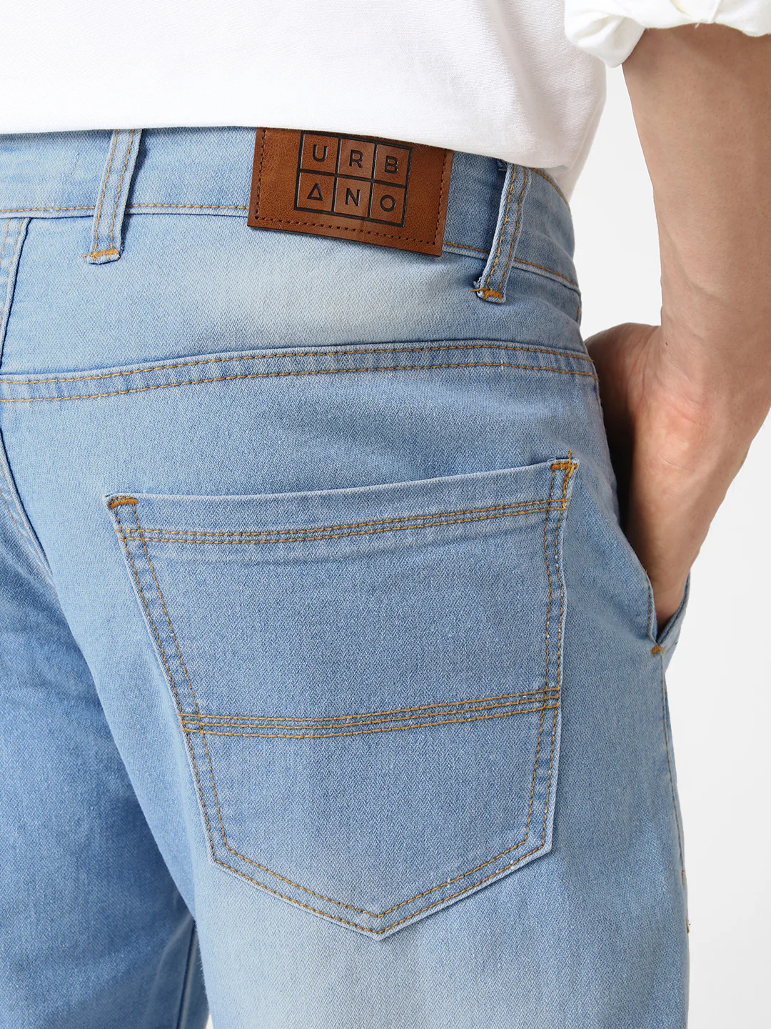 Men's Ice Blue Slim Fit Washed Jeans Stretchable - Image 5
