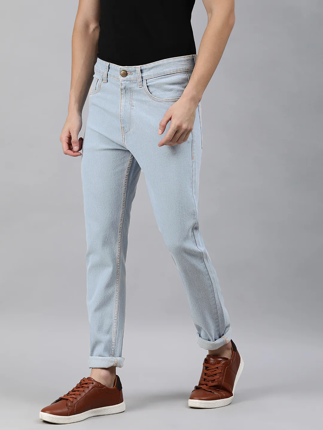 Men's Ice Blue Slim Fit Washed Jeans Stretchable - Image 2