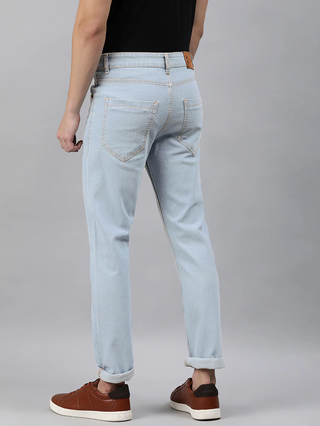 Men's Ice Blue Slim Fit Washed Jeans Stretchable - Image 3