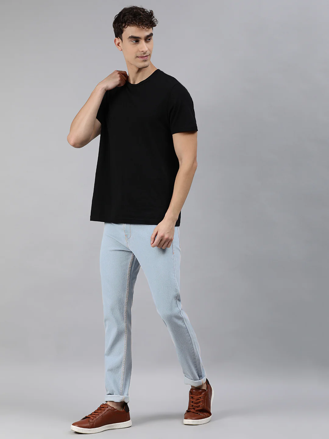 Men's Ice Blue Slim Fit Washed Jeans Stretchable - Image 4