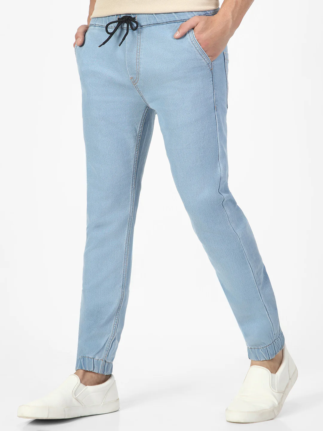 Men's Ice Blue Slim Fit Washed Jogger Jeans Stretch - Image 2