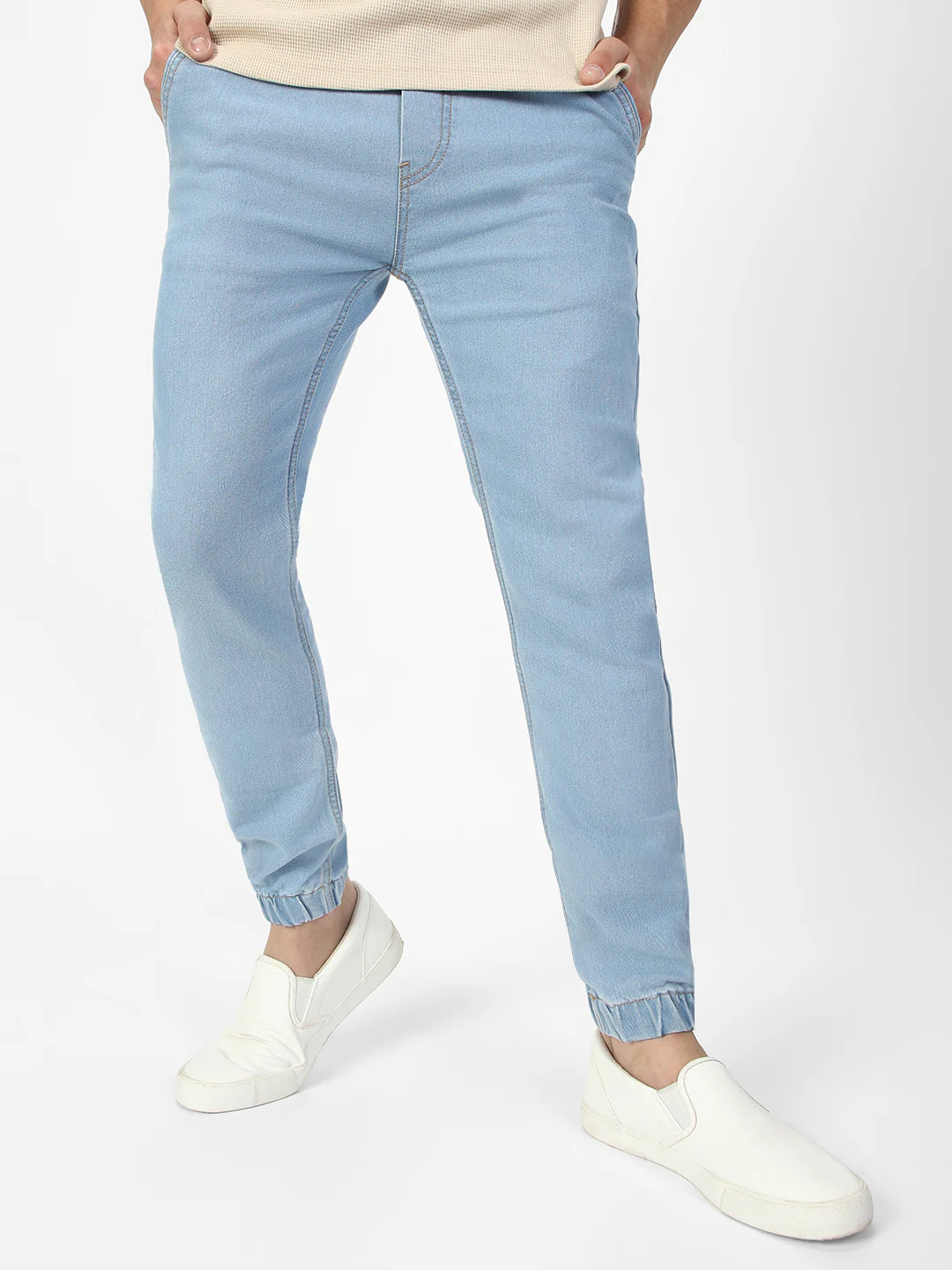 Men's Ice Blue Slim Fit Washed Jogger Jeans Stretch - Image 3