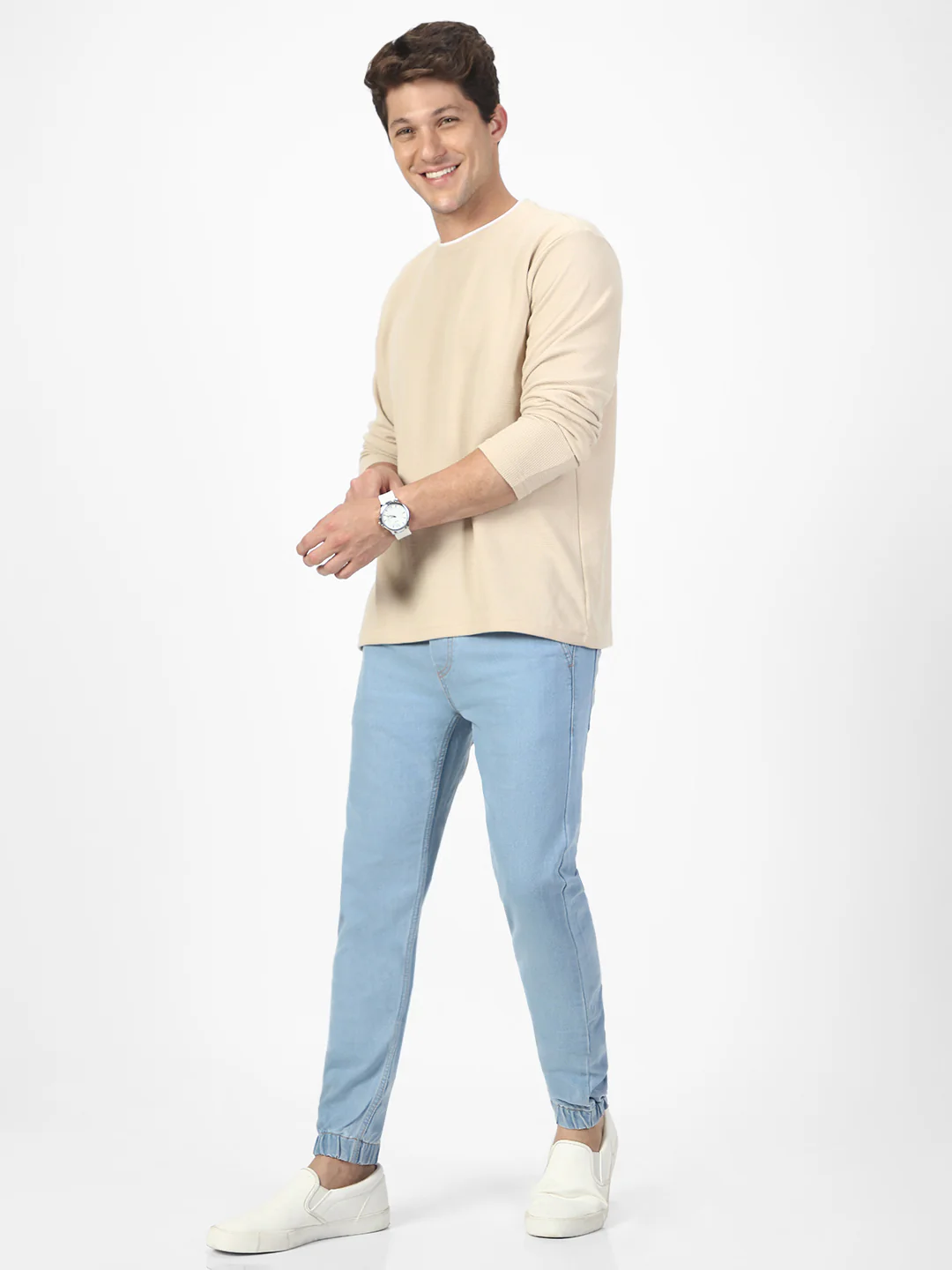 Men's Ice Blue Slim Fit Washed Jogger Jeans Stretch - Image 5