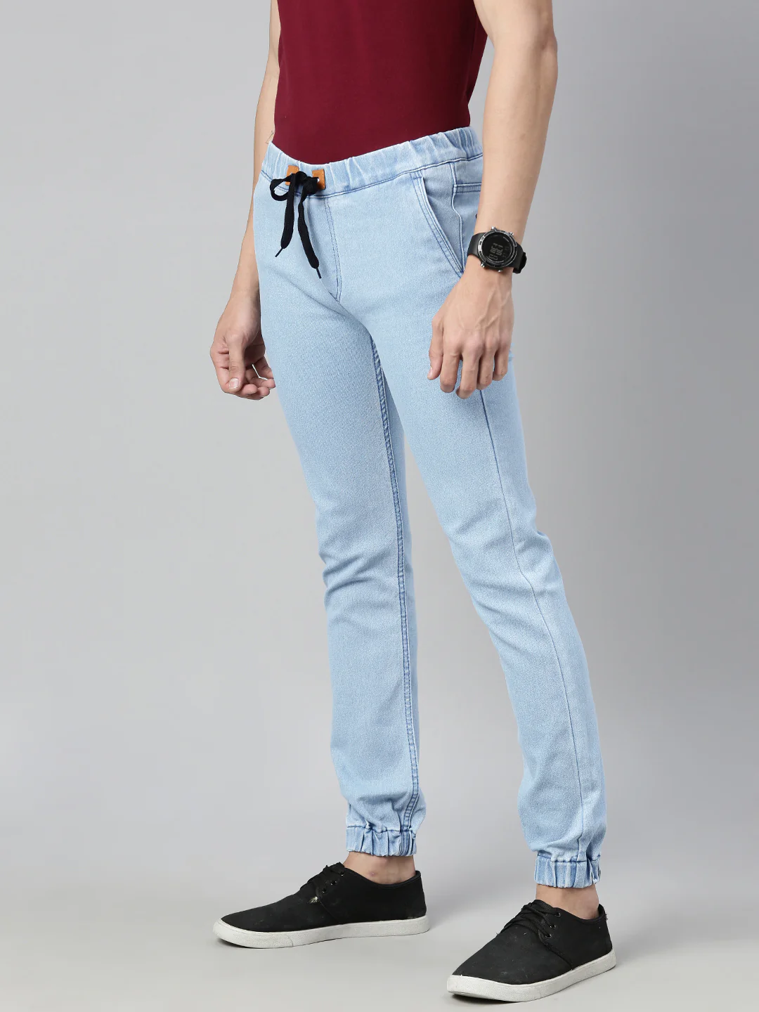 Men's Ice Blue Slim Fit Washed Jogger Jeans Stretchable - Image 2