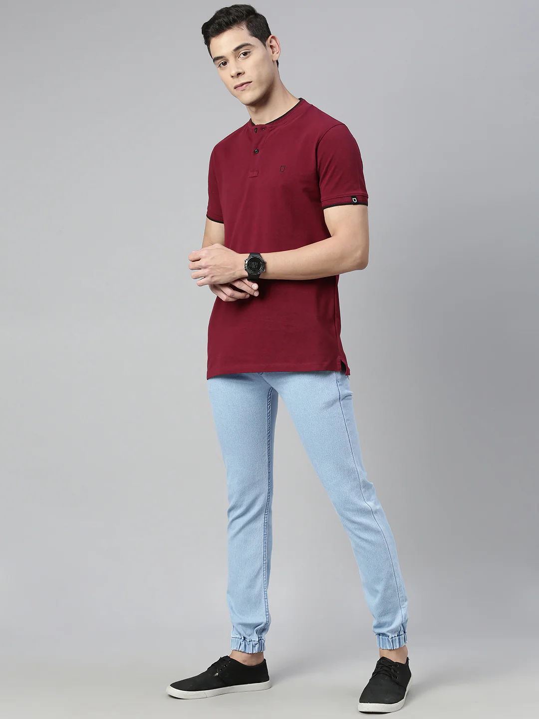 Men's Ice Blue Slim Fit Washed Jogger Jeans Stretchable - Image 4