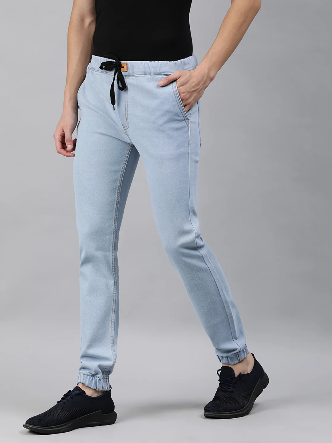 Men's Ice Blue Slim Fit Washed Jogger Jeans Stretchable - Image 2