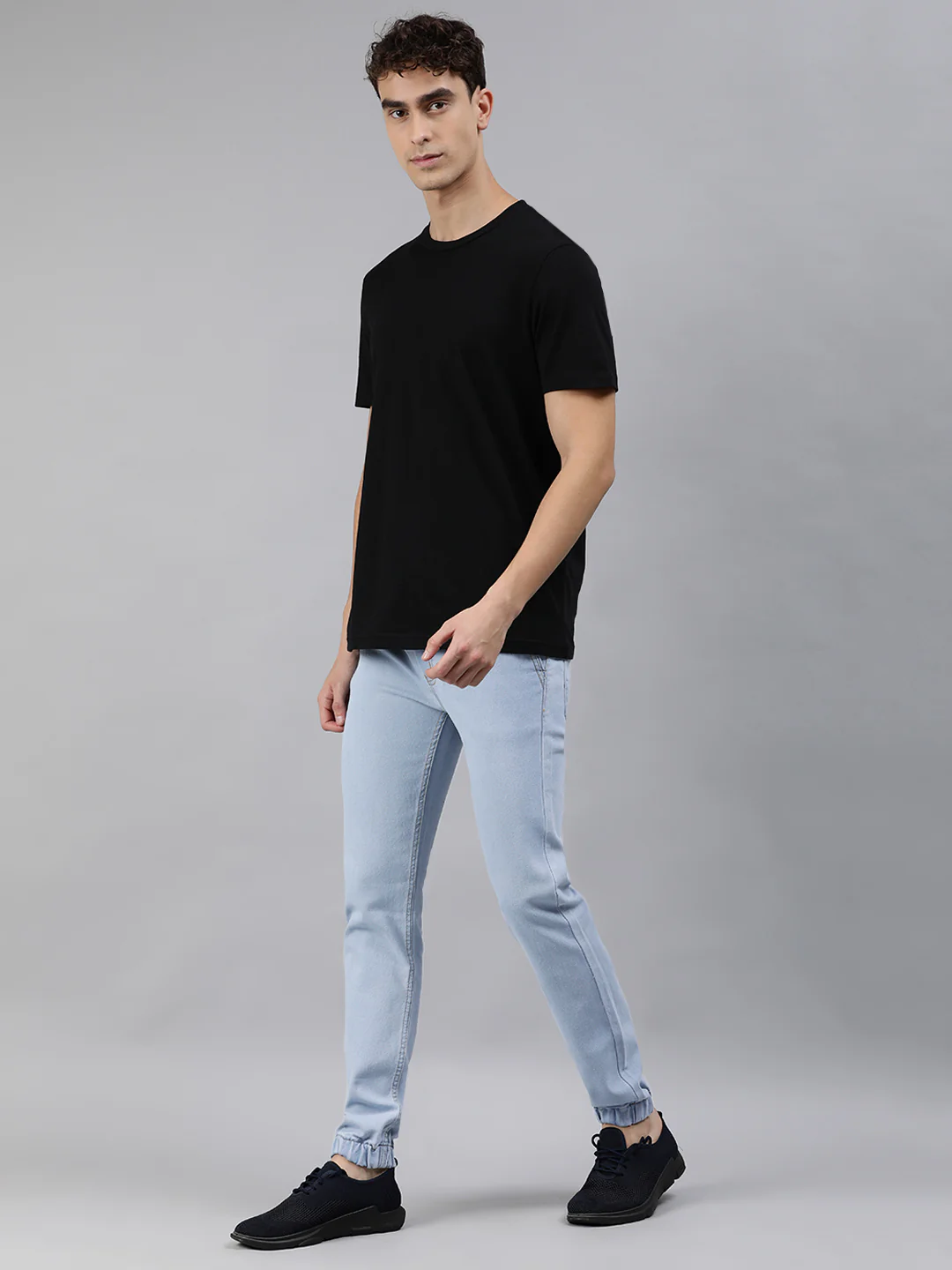 Men's Ice Blue Slim Fit Washed Jogger Jeans Stretchable - Image 4