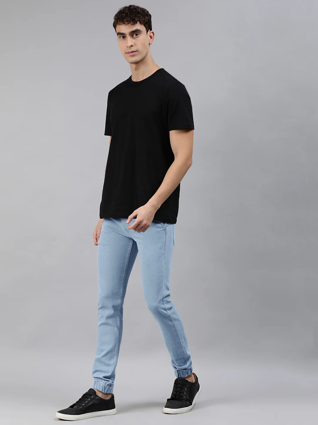 Men's Ice Blue Slim Fit Washed Jogger Jeans Stretchable - Image 4