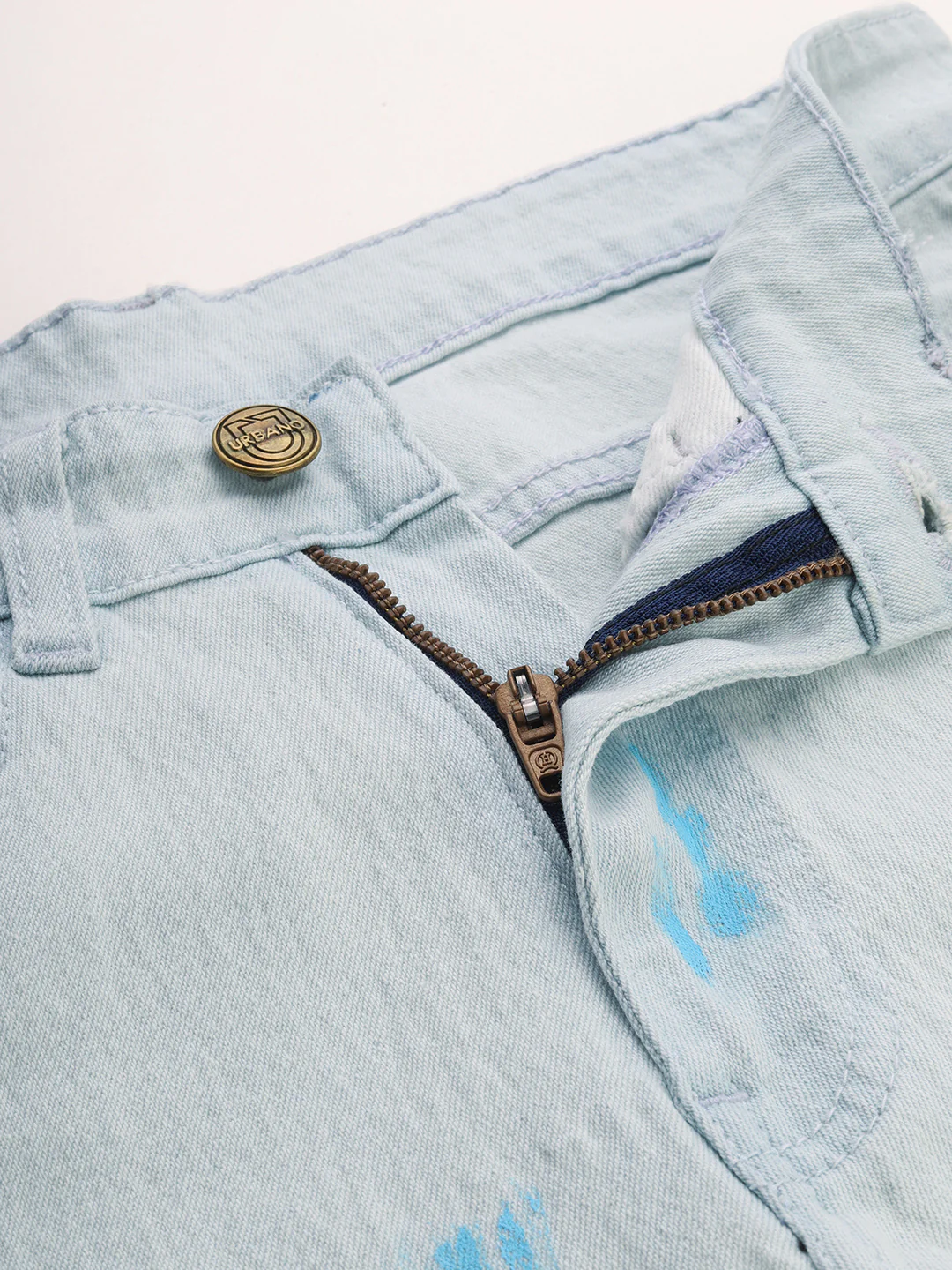 Men's Ice Blue Slim Fit Washed Splatter Printed Jeans Stretchable - Image 5