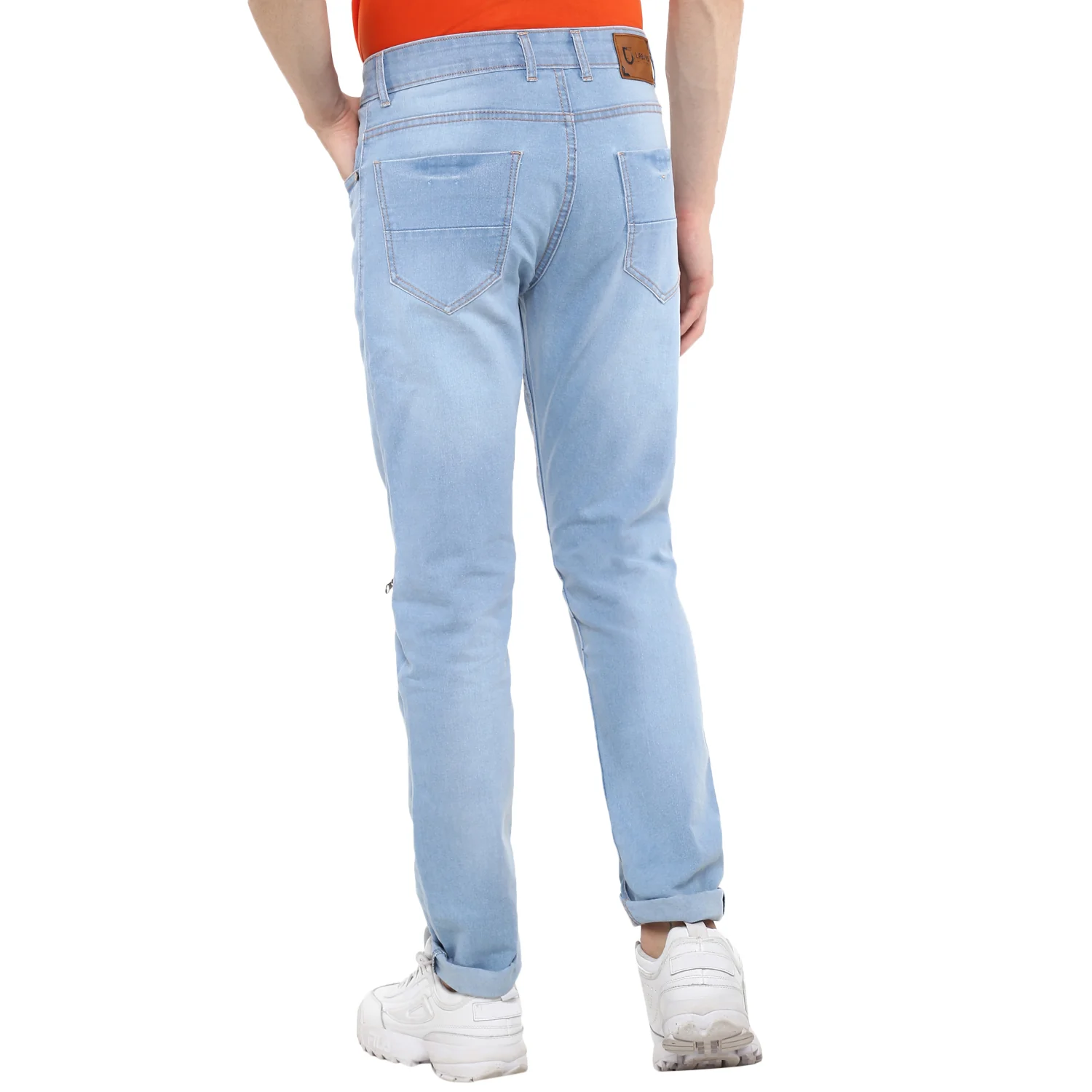Men's Ice Blue Slim Fit Zippered Jeans Stretch - Image 4