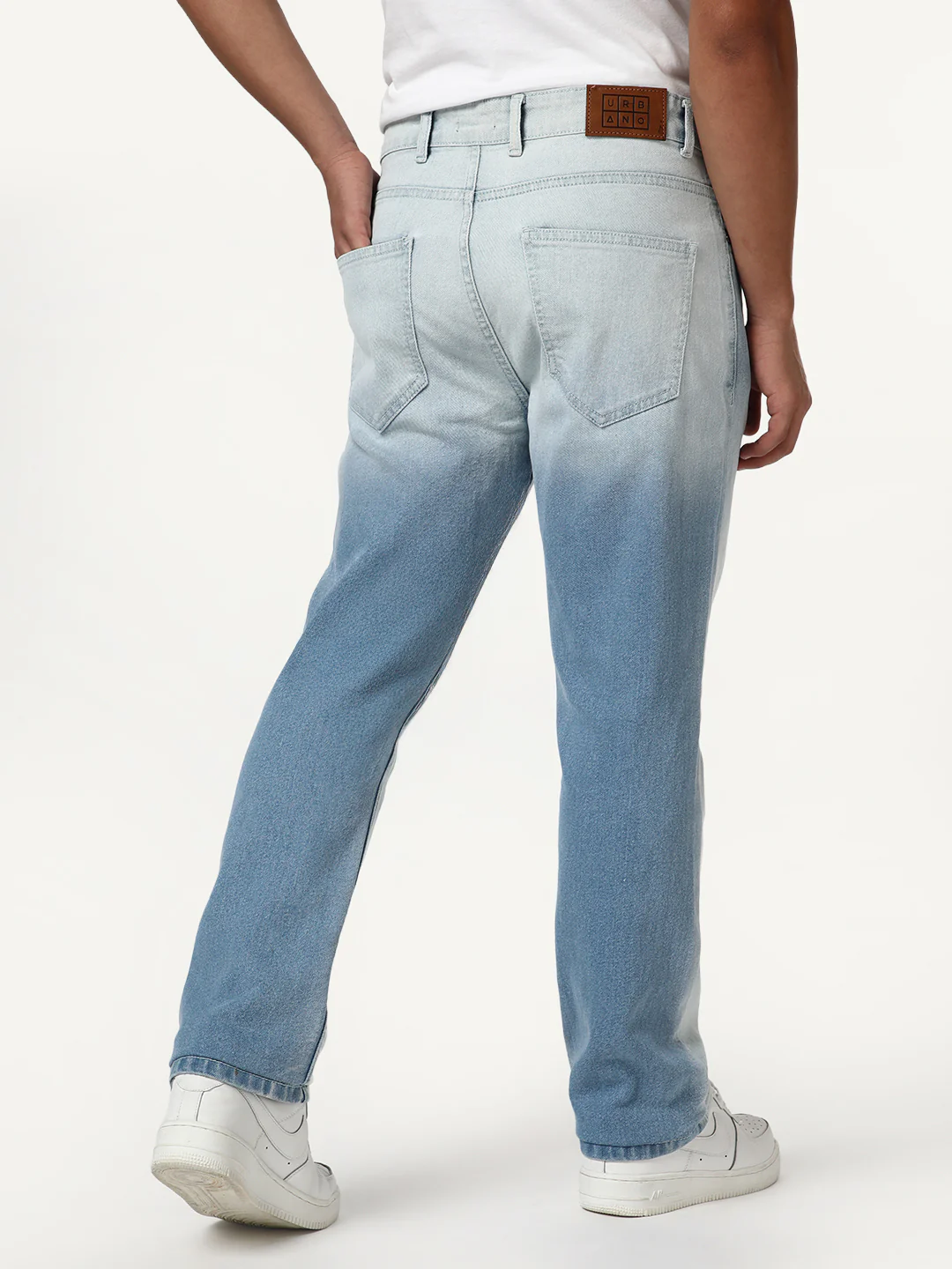 Men's Ice Blue Straight Fit Heavy Washed Faded Denim Jeans Stretchable - Image 3