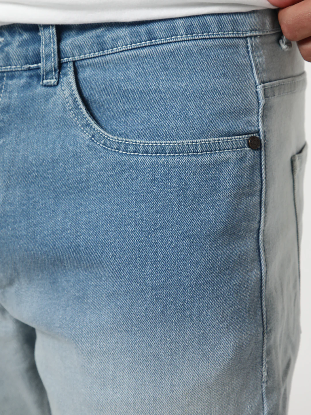 Men's Ice Blue Straight Fit Heavy Washed Faded Denim Jeans Stretchable - Image 5
