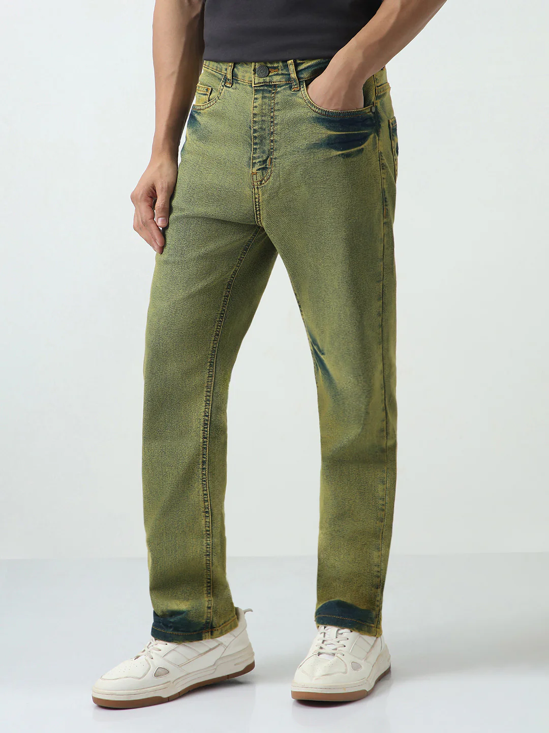 Men's Ice Blue Straight Fit Heavy Washed Jeans Stretchable - Image 2