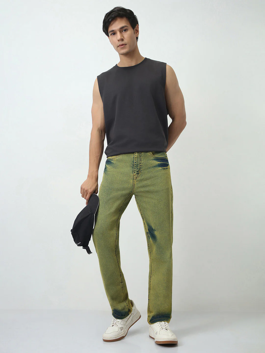 Men's Ice Blue Straight Fit Heavy Washed Jeans Stretchable - Image 4