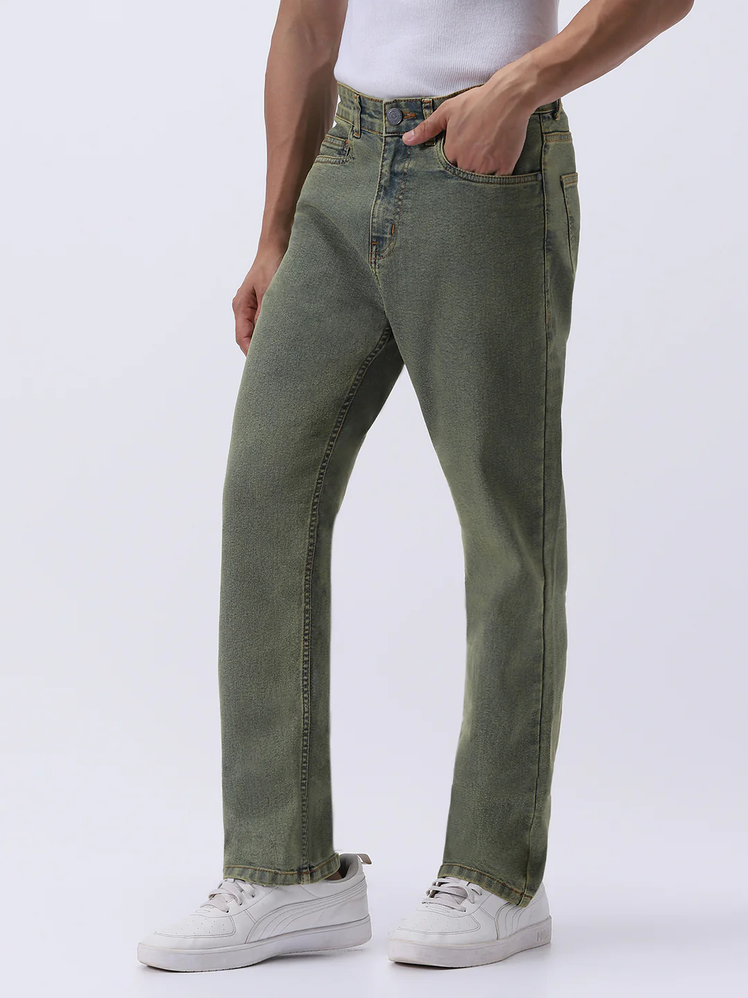 Men's Ice Blue Straight Fit Heavy Washed Jeans Stretchable - Image 2