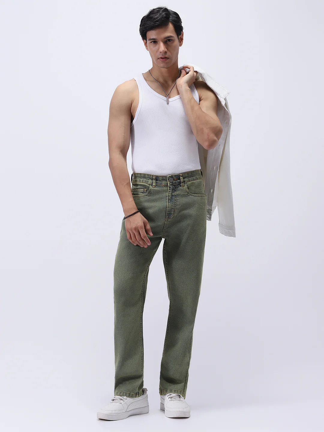 Men's Ice Blue Straight Fit Heavy Washed Jeans Stretchable - Image 4