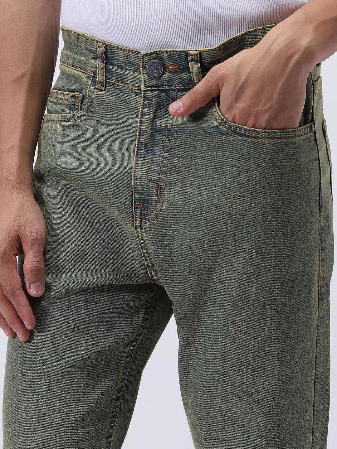 Men's Ice Blue Straight Fit Heavy Washed Jeans Stretchable - Image 5