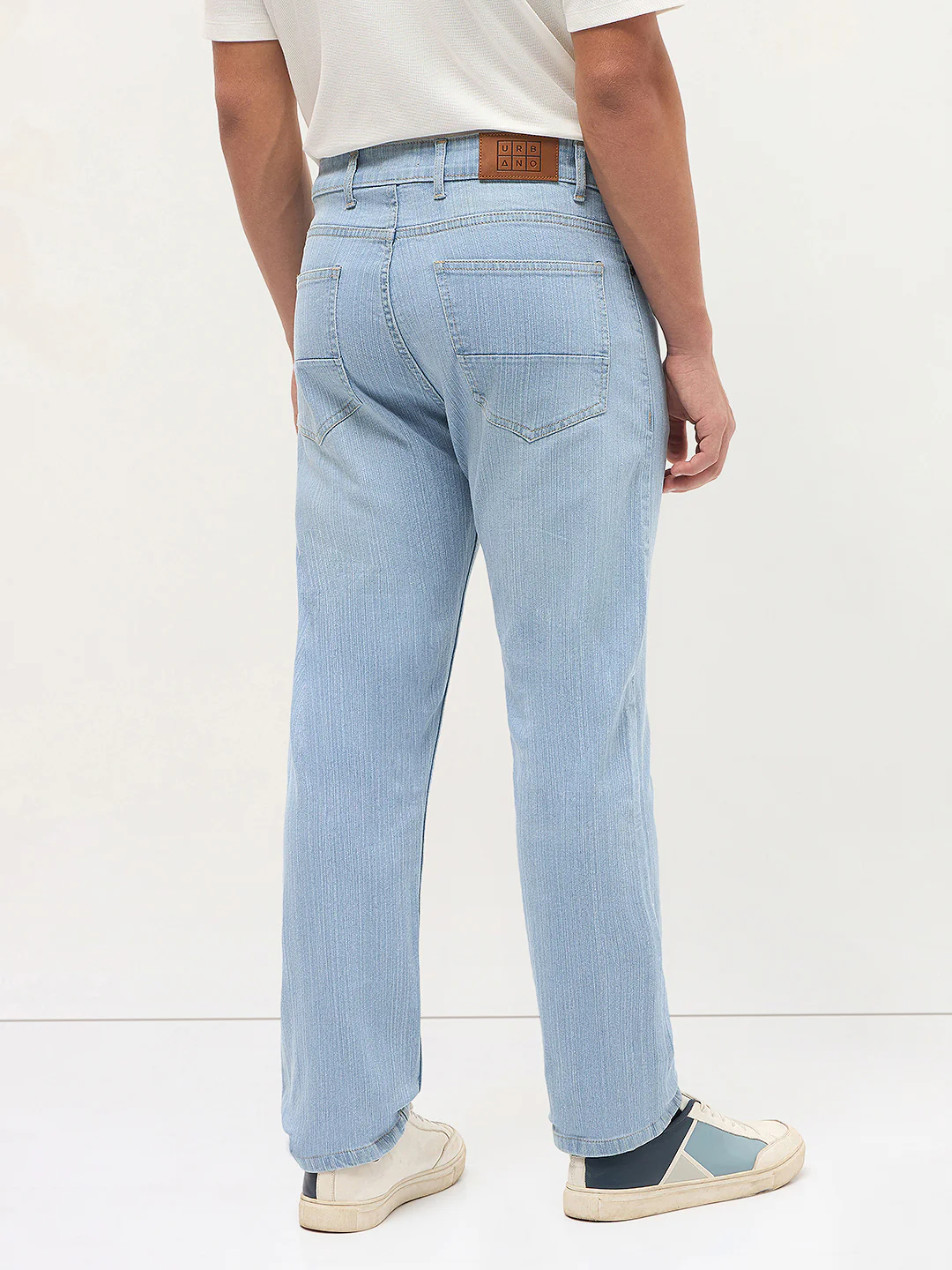 Men's Ice Blue Straight Fit Washed Denim Jeans Stretchable - Image 4