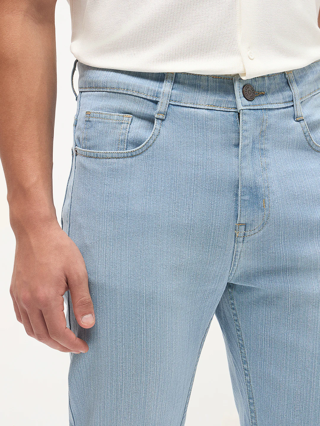 Men's Ice Blue Straight Fit Washed Denim Jeans Stretchable - Image 6