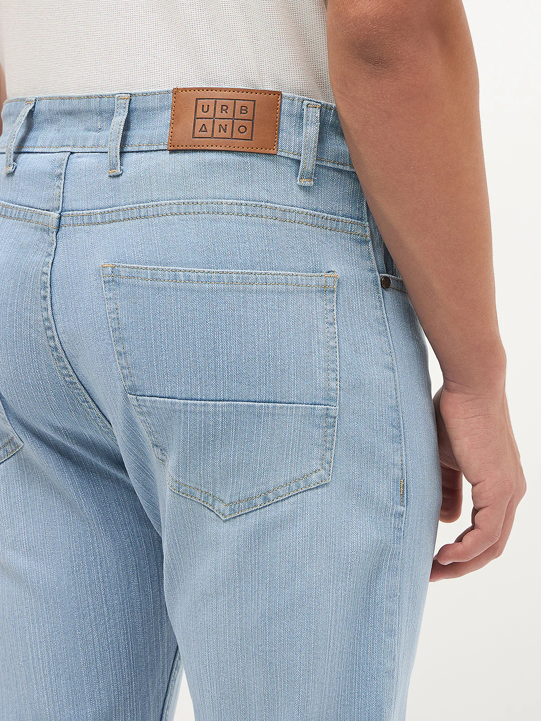 Men's Ice Blue Straight Fit Washed Denim Jeans Stretchable - Image 7