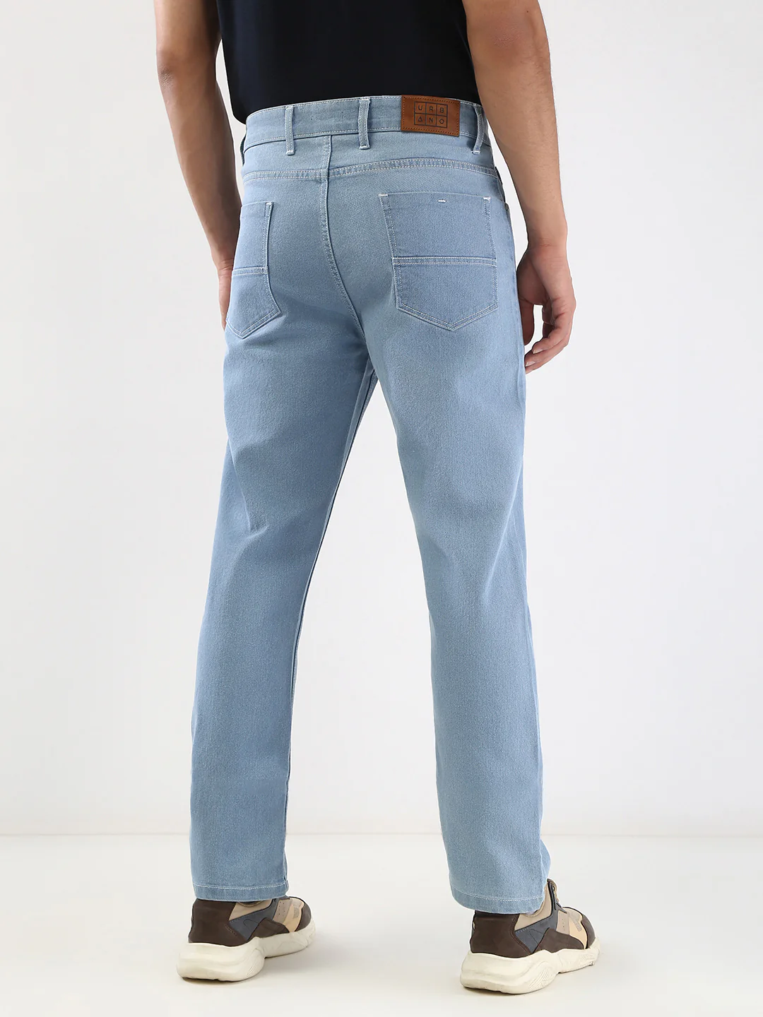 Men's Ice Blue Straight Fit Washed Jeans Stretchable - Image 4