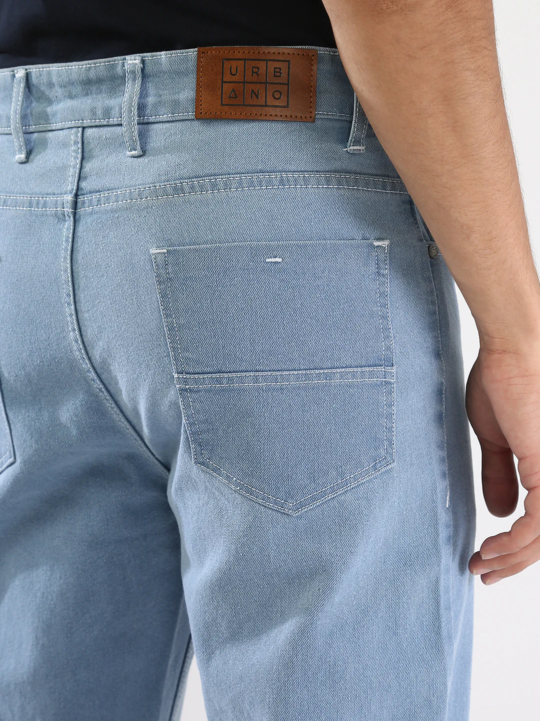 Men's Ice Blue Straight Fit Washed Jeans Stretchable - Image 7