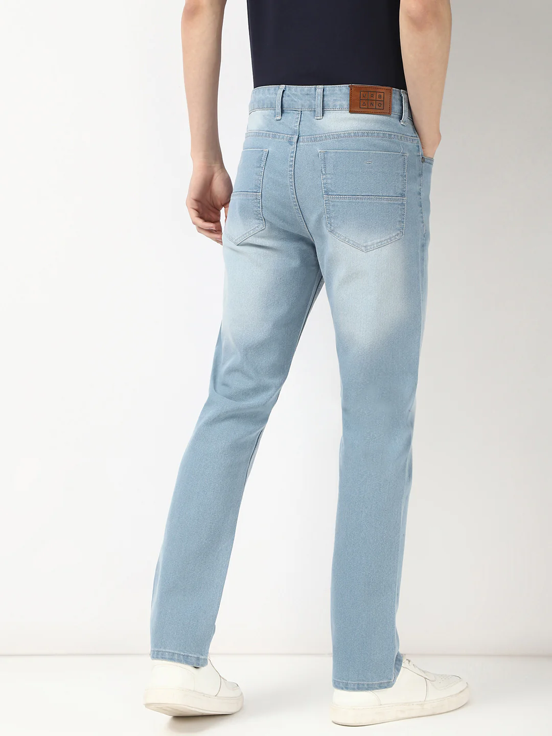 Men's Ice Blue Straight Fit Washed Jeans Stretchable - Image 4
