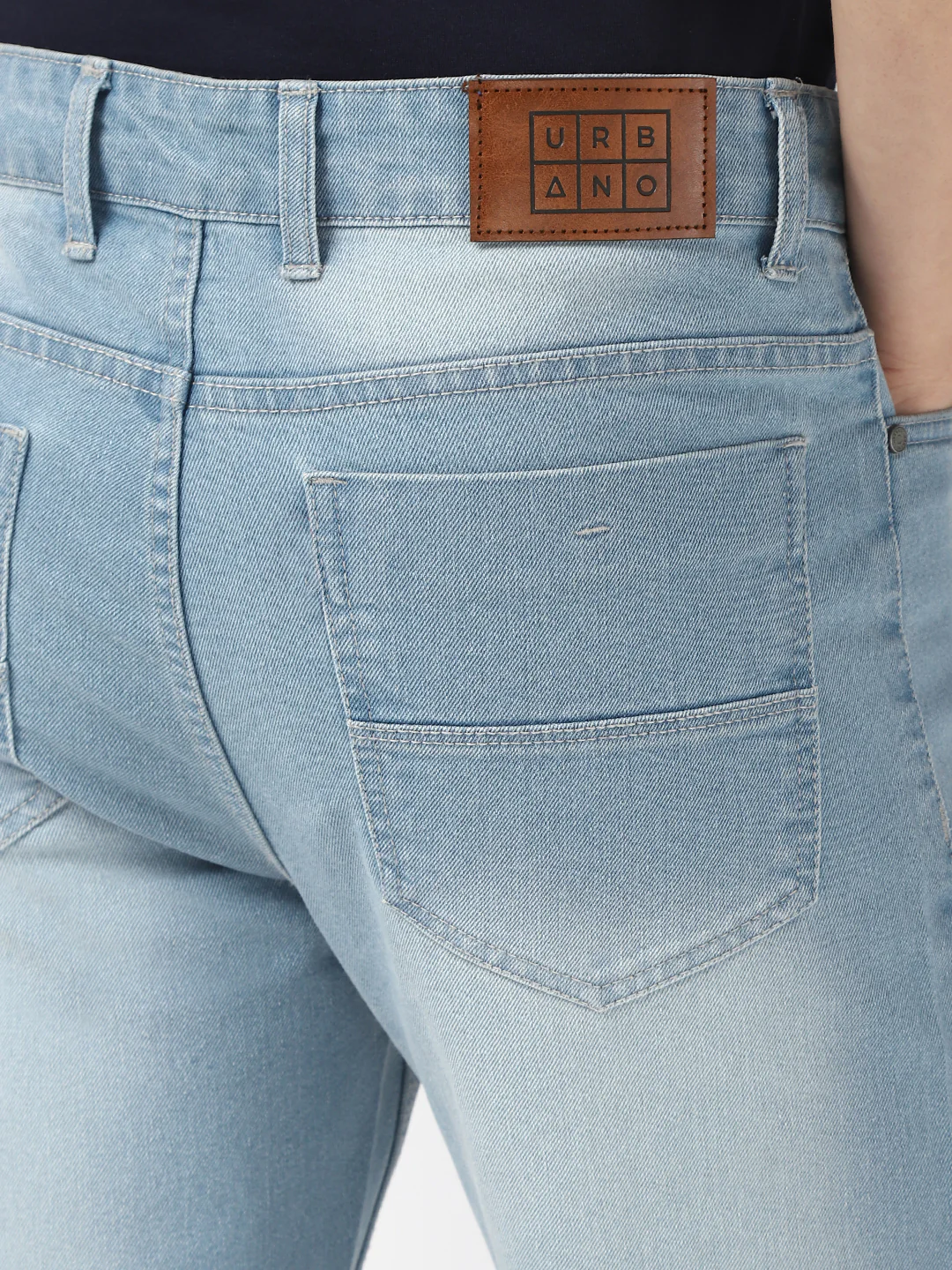 Men's Ice Blue Straight Fit Washed Jeans Stretchable - Image 7
