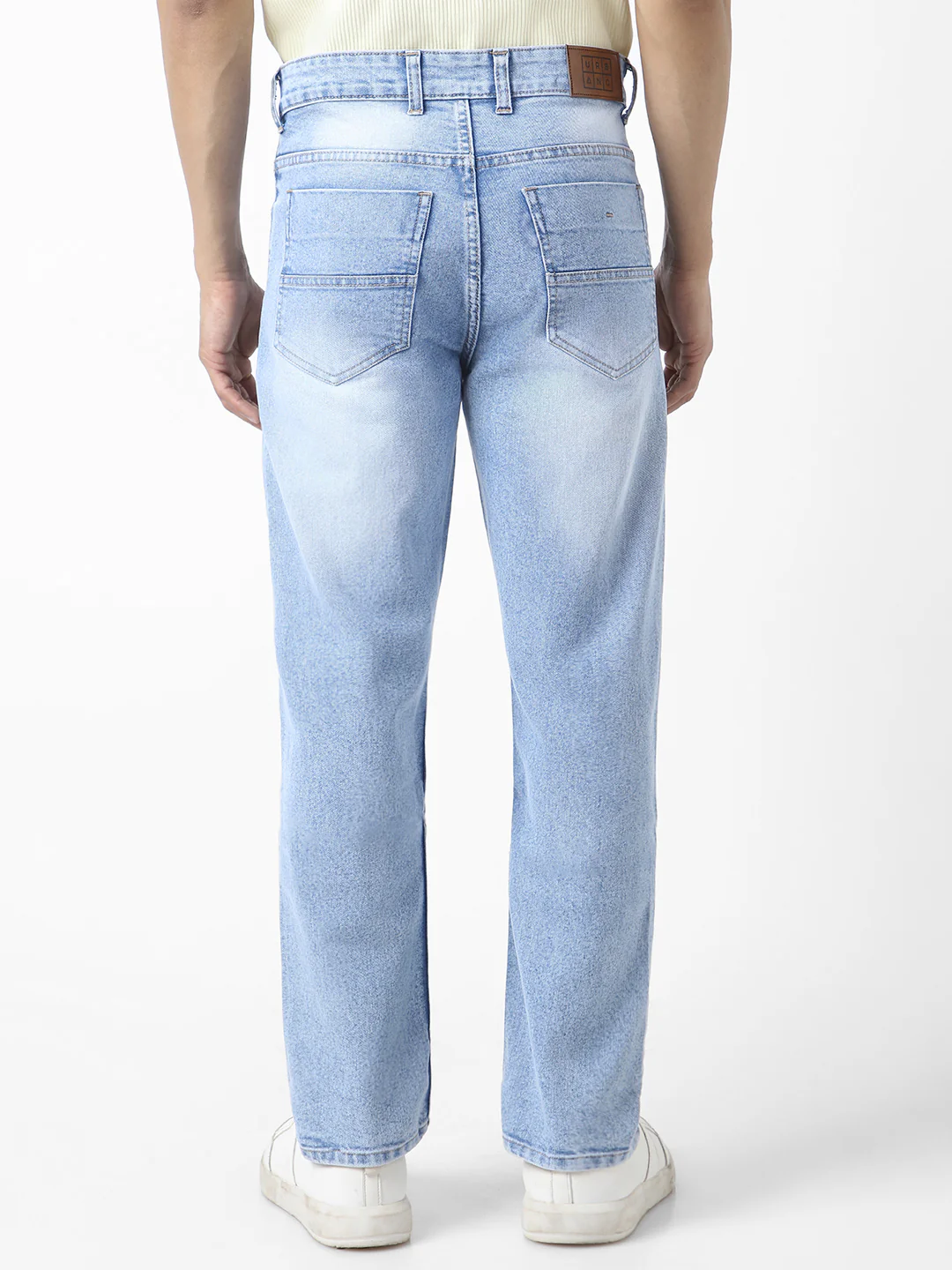 Men's Ice Blue Straight Fit Washed Jeans Stretchable - Image 3
