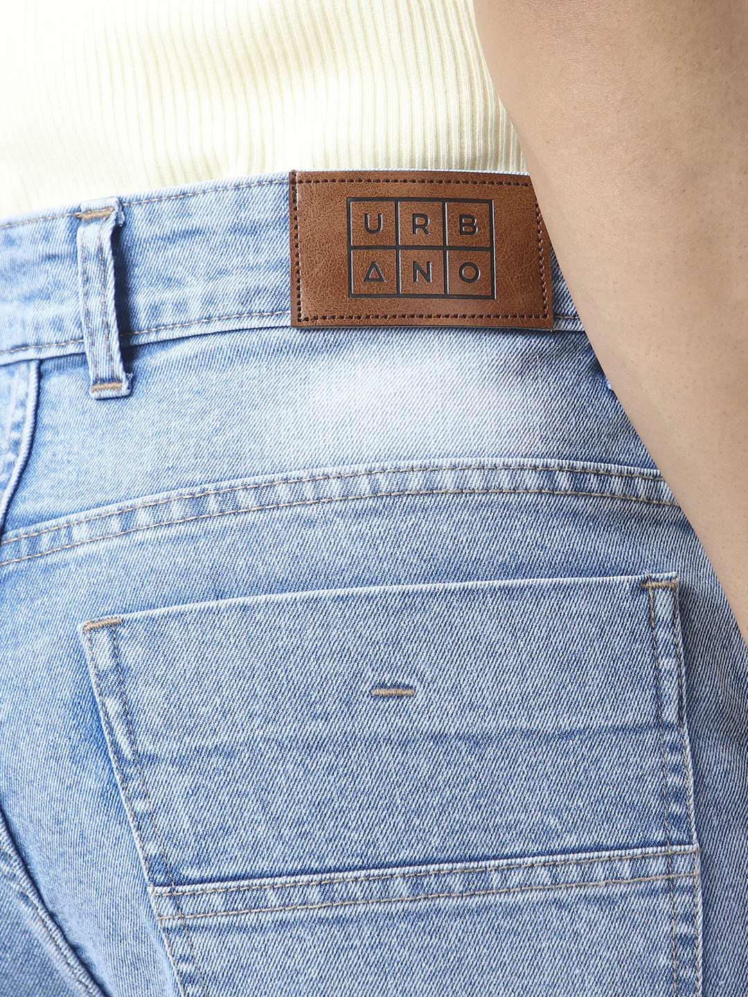 Men's Ice Blue Straight Fit Washed Jeans Stretchable - Image 6