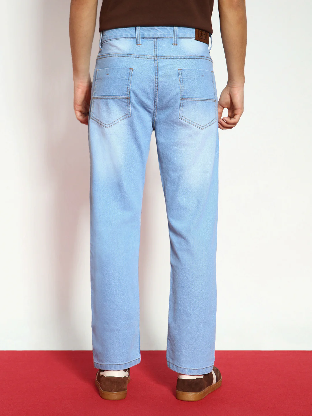 Men's Ice Blue Straight Fit Washed Jeans Stretchable - Image 3