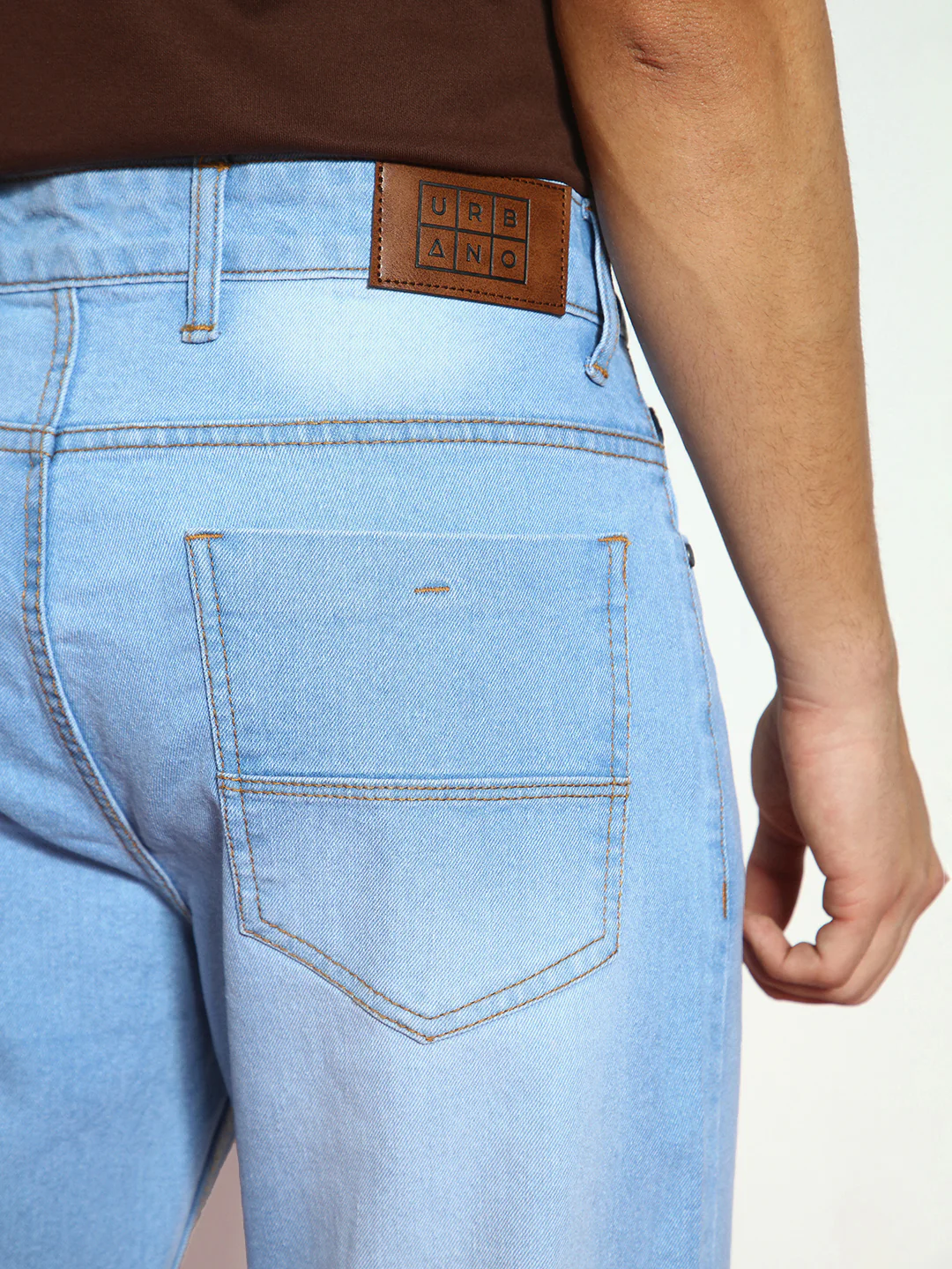 Men's Ice Blue Straight Fit Washed Jeans Stretchable - Image 6