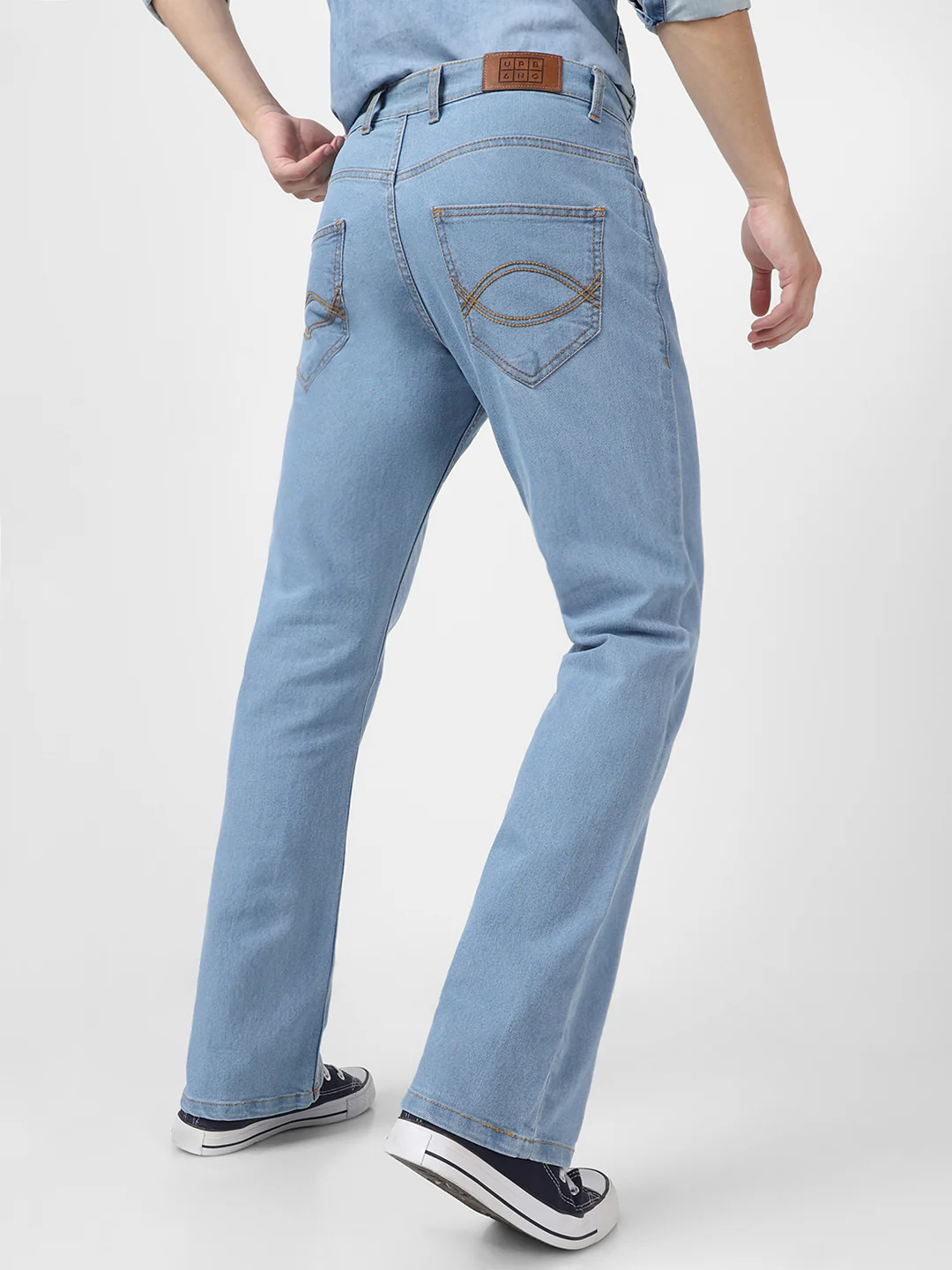 Men's Ice Blue Washed Bootcut Jeans Stretchable - Image 3