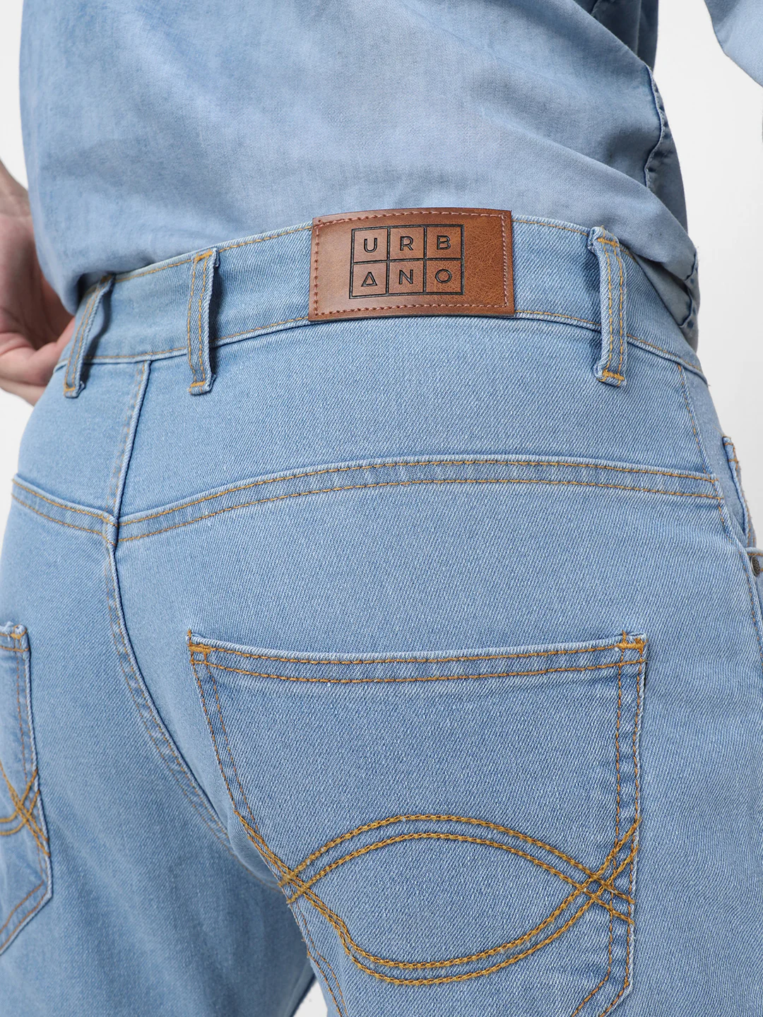 Men's Ice Blue Washed Bootcut Jeans Stretchable - Image 6